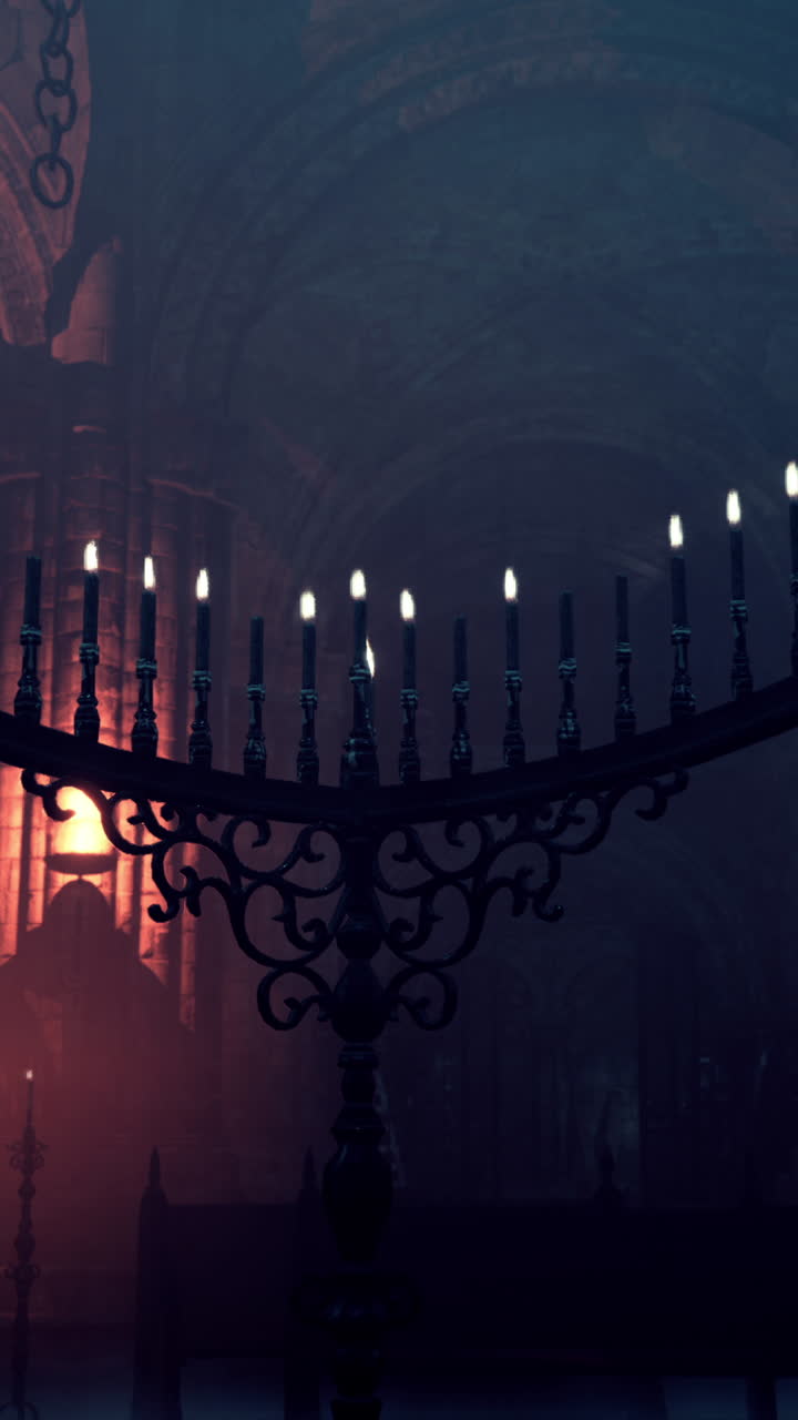 interior de la iglesia gótica con velas