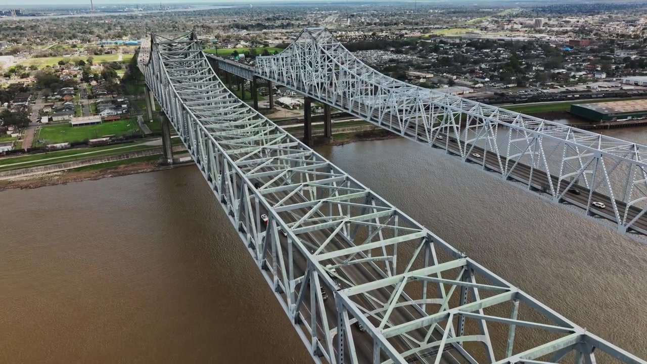 An aerial view of a bridge over a river
