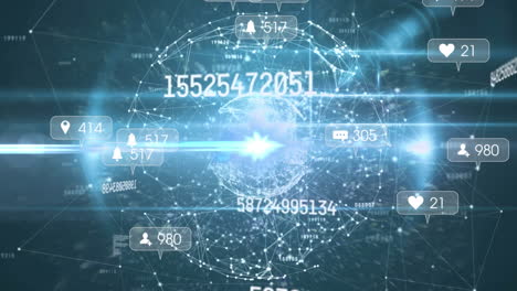 animation of media icons and network of connections over globe
