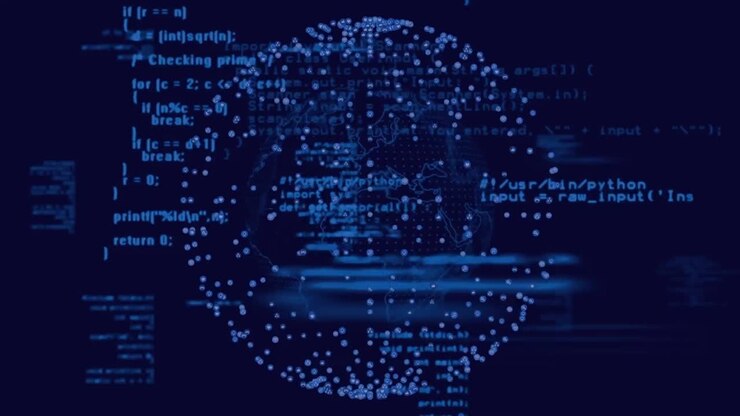 Animation of garland on data processing over dark background