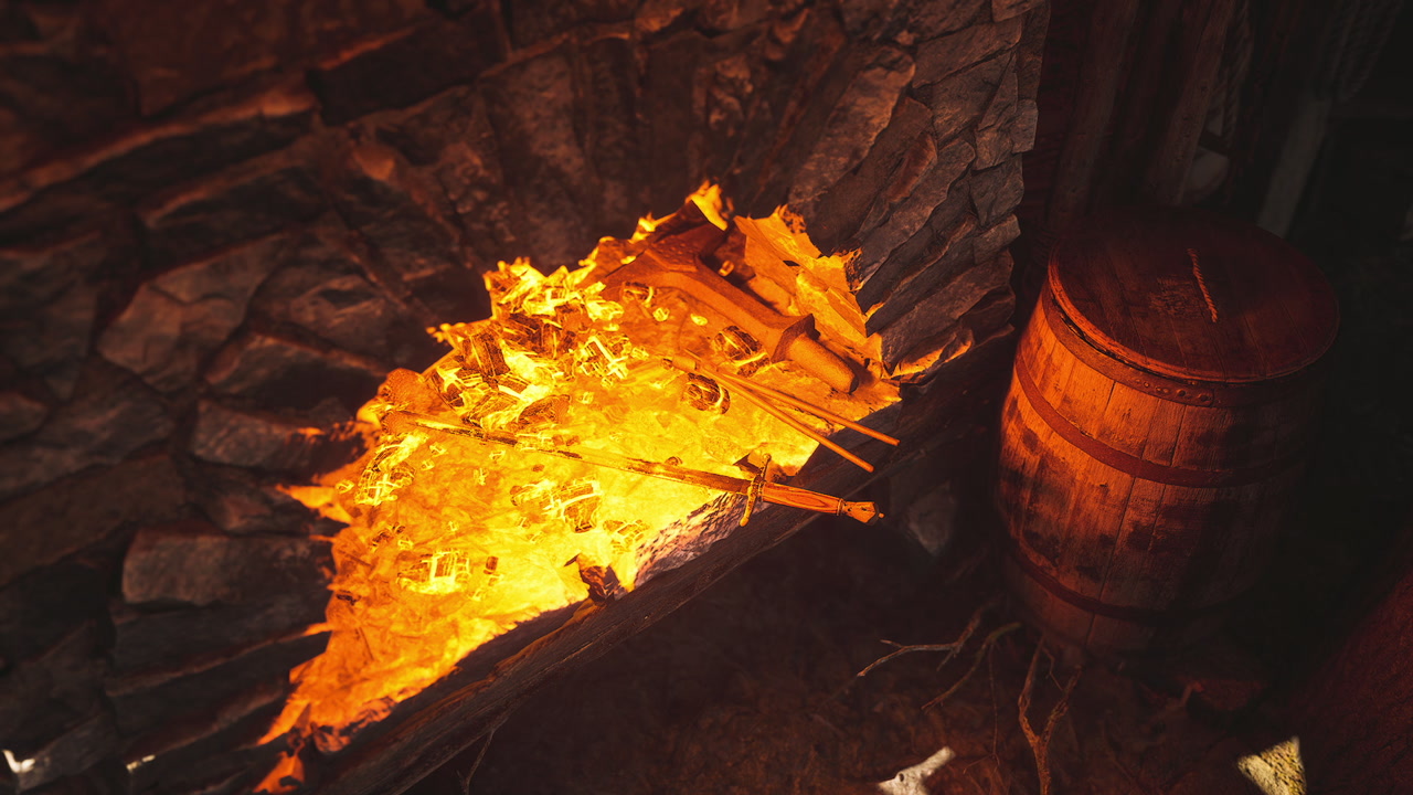 Historic old forge with glowing embers and tools ready for craftsmanship