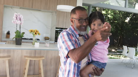 Abuelo-Birracial-Y-Su-Nieta-Comparten-Un-Momento-Alegre-En-Una-Cocina-Moderna