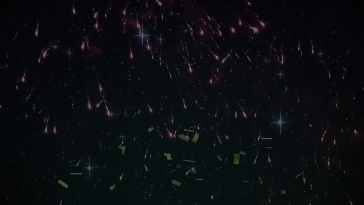 animación de fuegos artificiales explotando y confeti cayendo