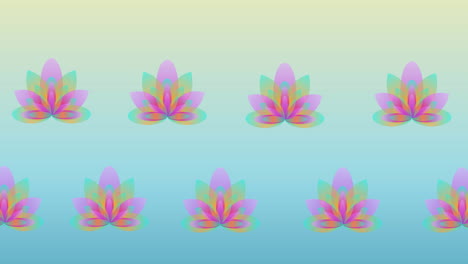 composición de filas de flores de loto que se mueven sobre un fondo azul