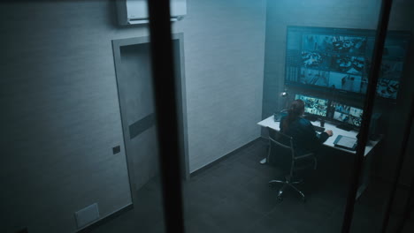 security monitoring room at night