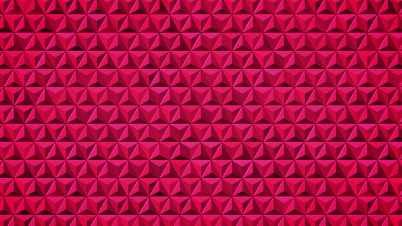 Symmetrical pattern of red and magenta interlocking triangles a three-dimensional relief effect. Geometric 3D triangle pattern architectural texture. Loop animation