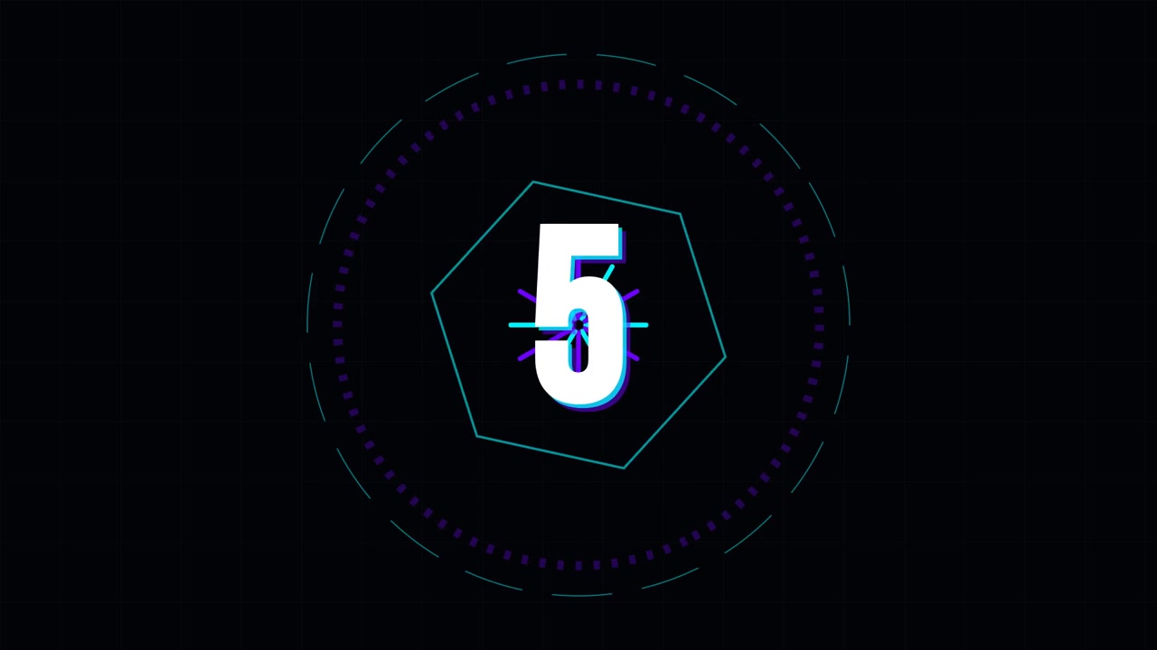 Digital Countdown Timer with Glitch Effect on Black Background