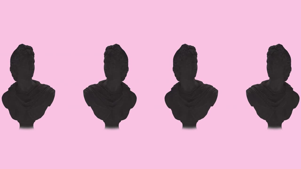 분홍색 배경에 움직이는 머리 조각의 애니메이션