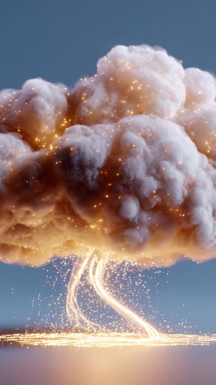 En fascinerende visualisering af en røgskyseksplosion med en dynamisk sky og lysende gnister, der forstærker den dramatiske scene af naturkræfter i aktion