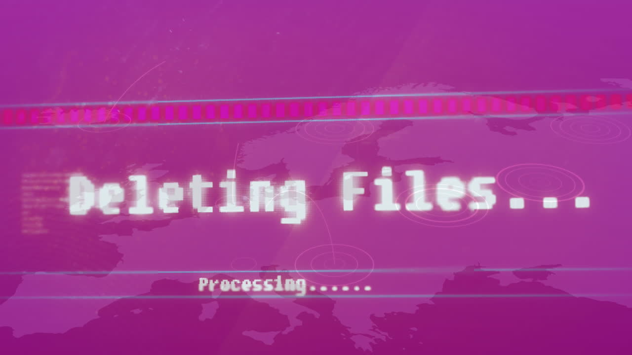 animación de texto múltiple, barra de carga y lenguaje de computadora sobre el mapa contra un fondo rosa