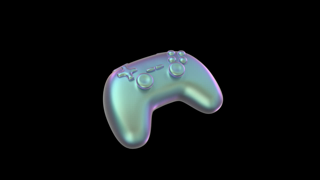 Iridescent Game Controller Rotating on Black Background