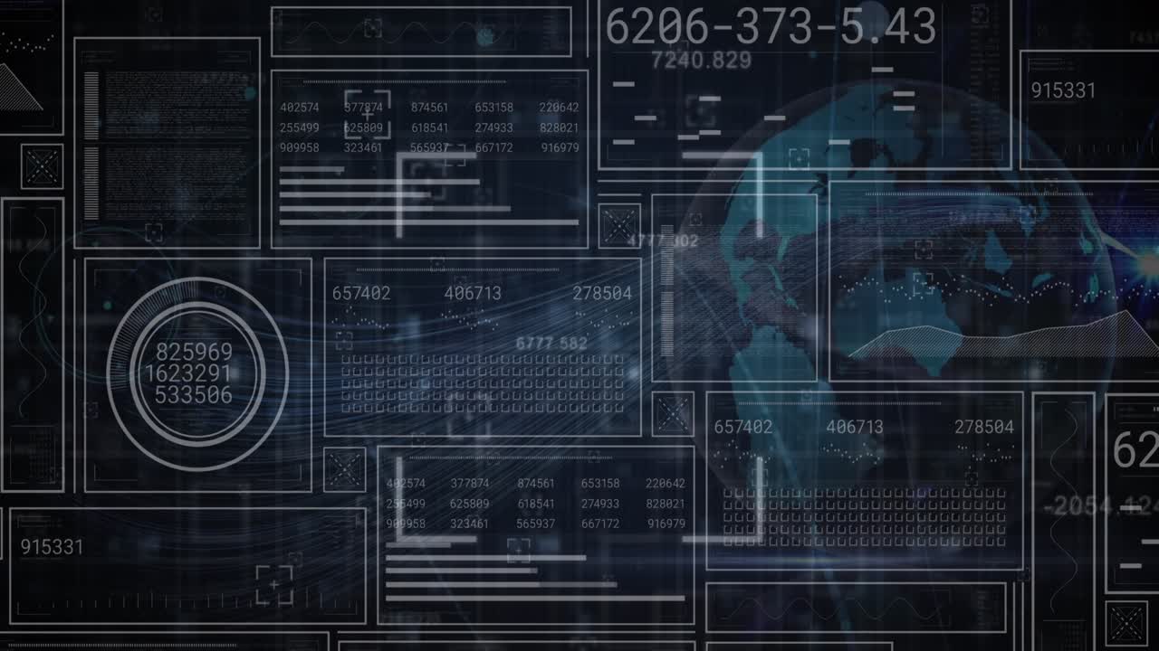 Animation of data processing and globe with connections