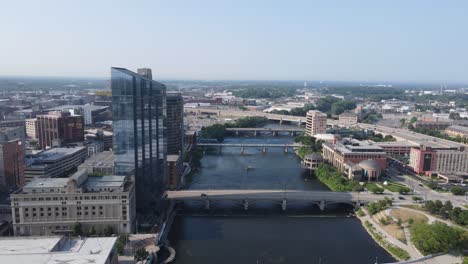 Iconic-America-township-downtown,-aerial-drone-view