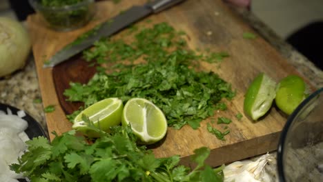 cutting cilantro and lime in slow motion