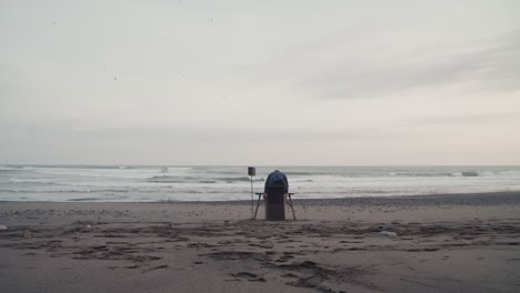 businessman working on beach