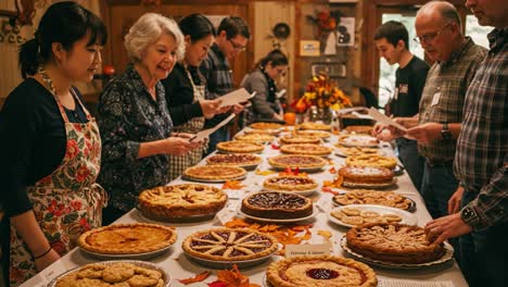 people at an autumn pie contest and tasting event