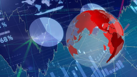 globe turning around itself while behind there are graphs, curves, arrows