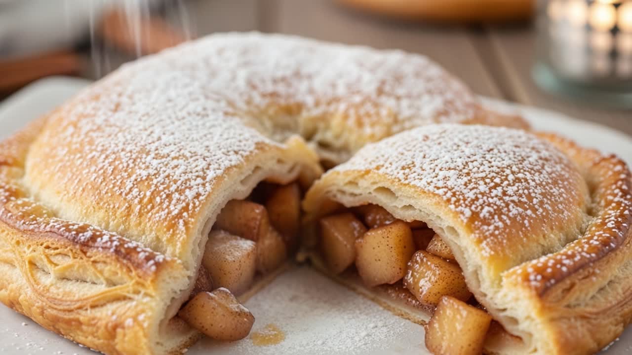 Deliciously Baked Puff Pastry Filled with Sweet Cinnamon Apples and Topped with Powdered Sugar, Perfect for a Cozy Dessert or Snack Treat