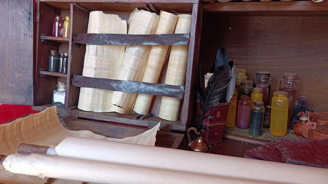 Ufficio dell'antica Roma. Papiro e inchiostro