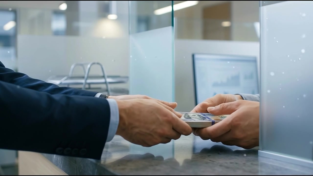 Cliente che conta pile di contanti per un investimento aziendale