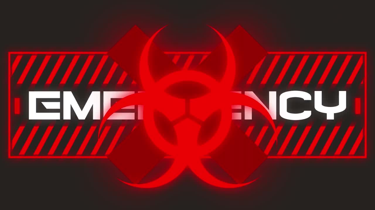 animación del texto de emergencia sobre el cartel de advertencia sobre fondo negro
