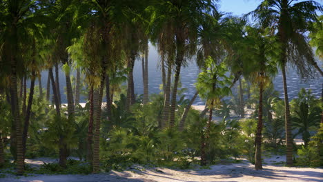 paradise landscape of tropical beach with calm ocean waves and palm trees