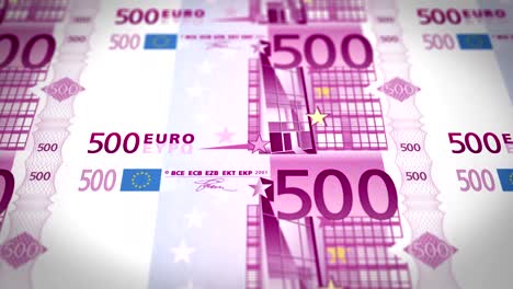 banknotes of five hundred euros rolling on screen, loop, cash money