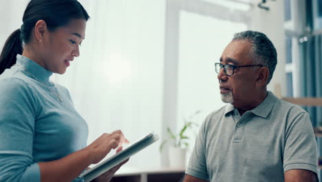 Physiotherapist,-tablet-or-old-man-talking