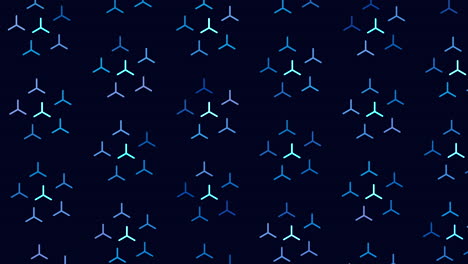 patrón triangular geométrico en azul y púrpura sobre fondo negro
