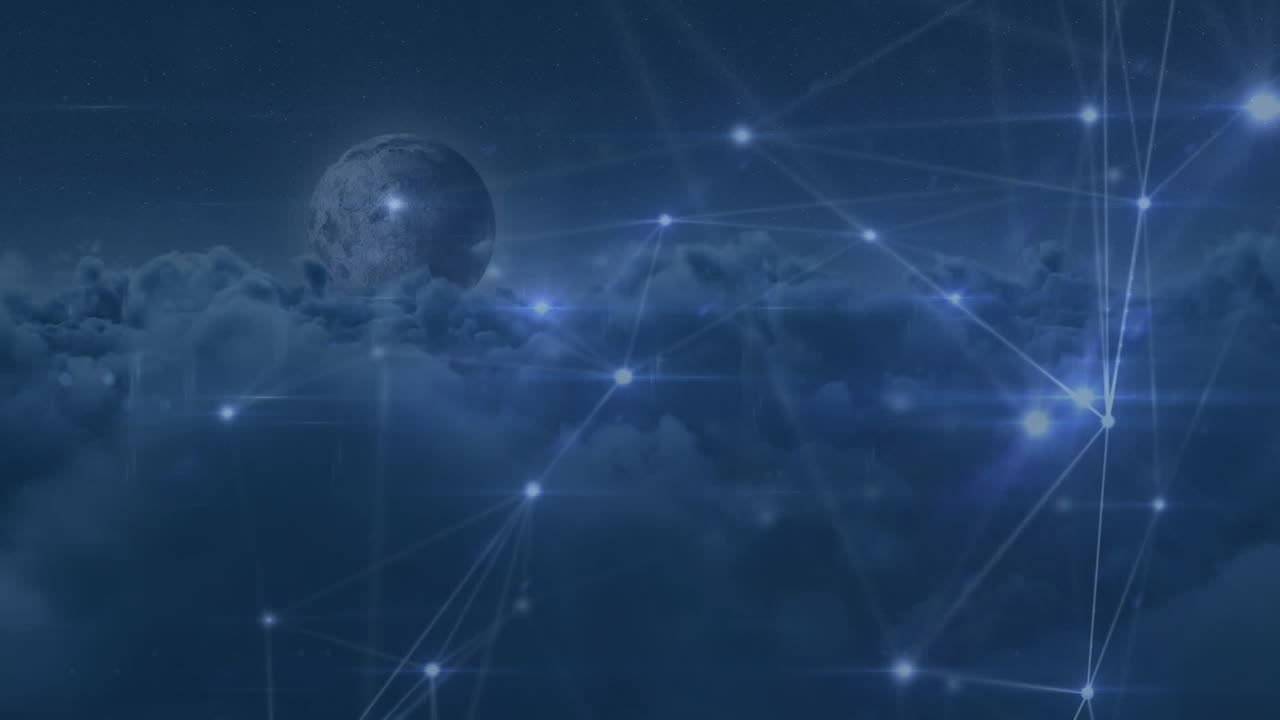 animación de la red de conexiones sobre nubes en segundo plano