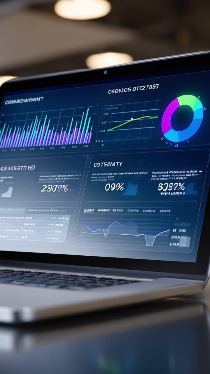 Detailed Analysis of Data Visualization on a Laptop Display, Featuring Graphs and Metrics for Insightful Decision-Making in an Analytical Environment