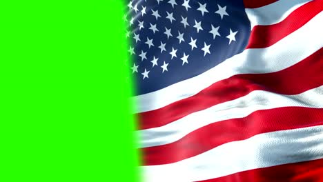 primer plano de la mitad de la bandera estadounidense, estrellas y rayas, estados unidos de américa en pantalla verde de chroma key