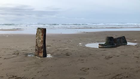 a piece of the sujameco shipwreck exposed during low tide at horsfall beach near coos bay, oregon