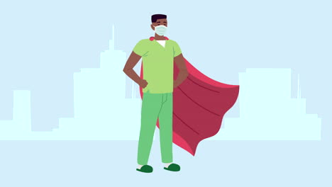 afro hero doctor with cape character