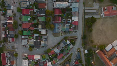 Top-down-ascending-footage-of-houses-in-town.-Various-residential-buildings-along-streets.-Port-Elisabeth,-South-Africa