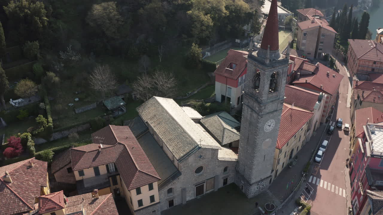 Aerial View of a Cathedral in Varenna, on Lake Como