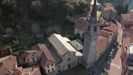aerial view of a cathedral in varenna, on lake como