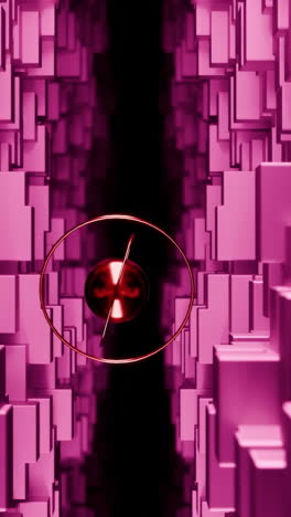 abstract 3d geometric tunnel with pink cubes and metallic sphere