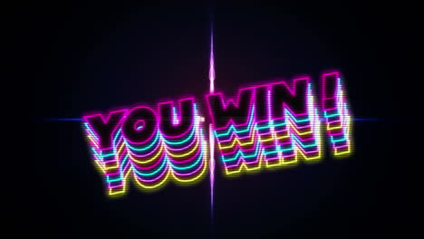 animation of you win text over purple glowing shape