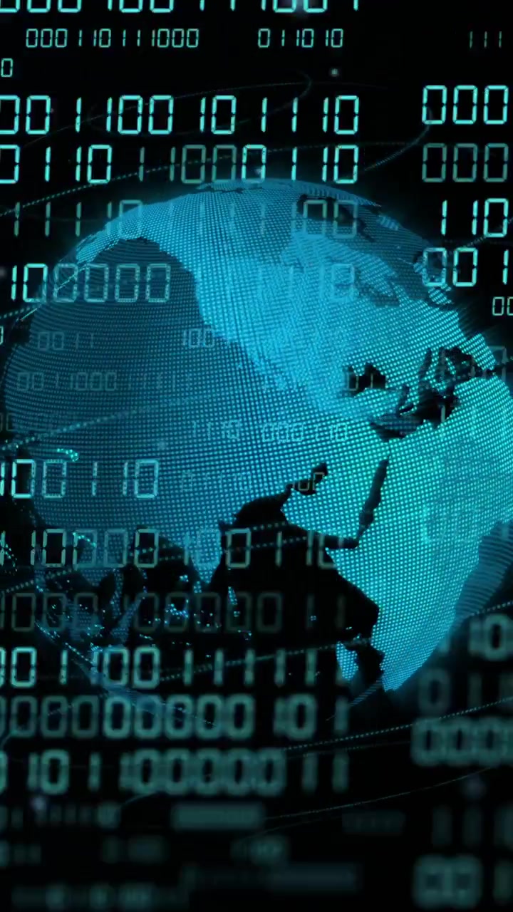Animation of binary coding data processing over globe