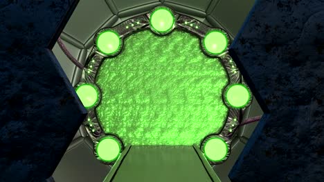 iron rusty hatch는 우주선 풍경 장면에 대한 파노라마 뷰를 열고, 포털과 함께 공상 과학 복도의 3d 추상적인 배경, 기술 제목과 배경에 대한 미래 기술 추상적 vj.