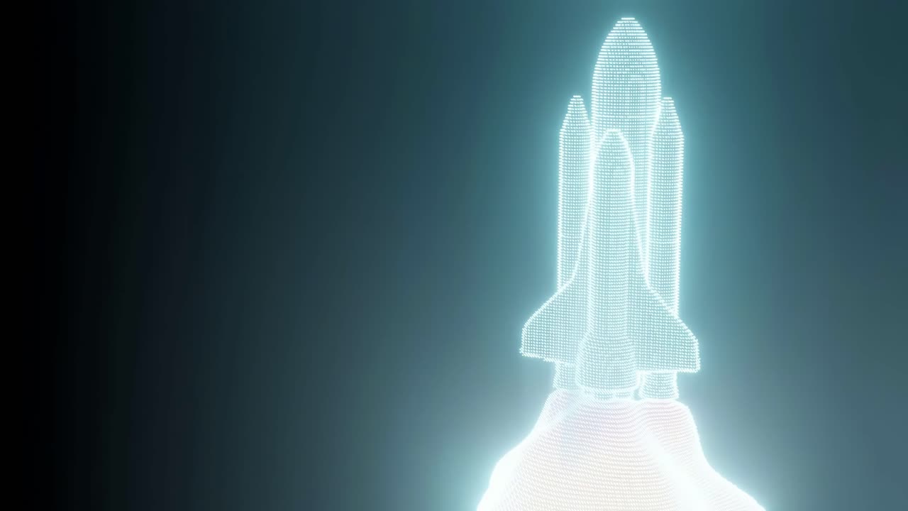 3d 컴퓨터 생성 우주선 회전의 홀로그램 이미지, 어두운 배경