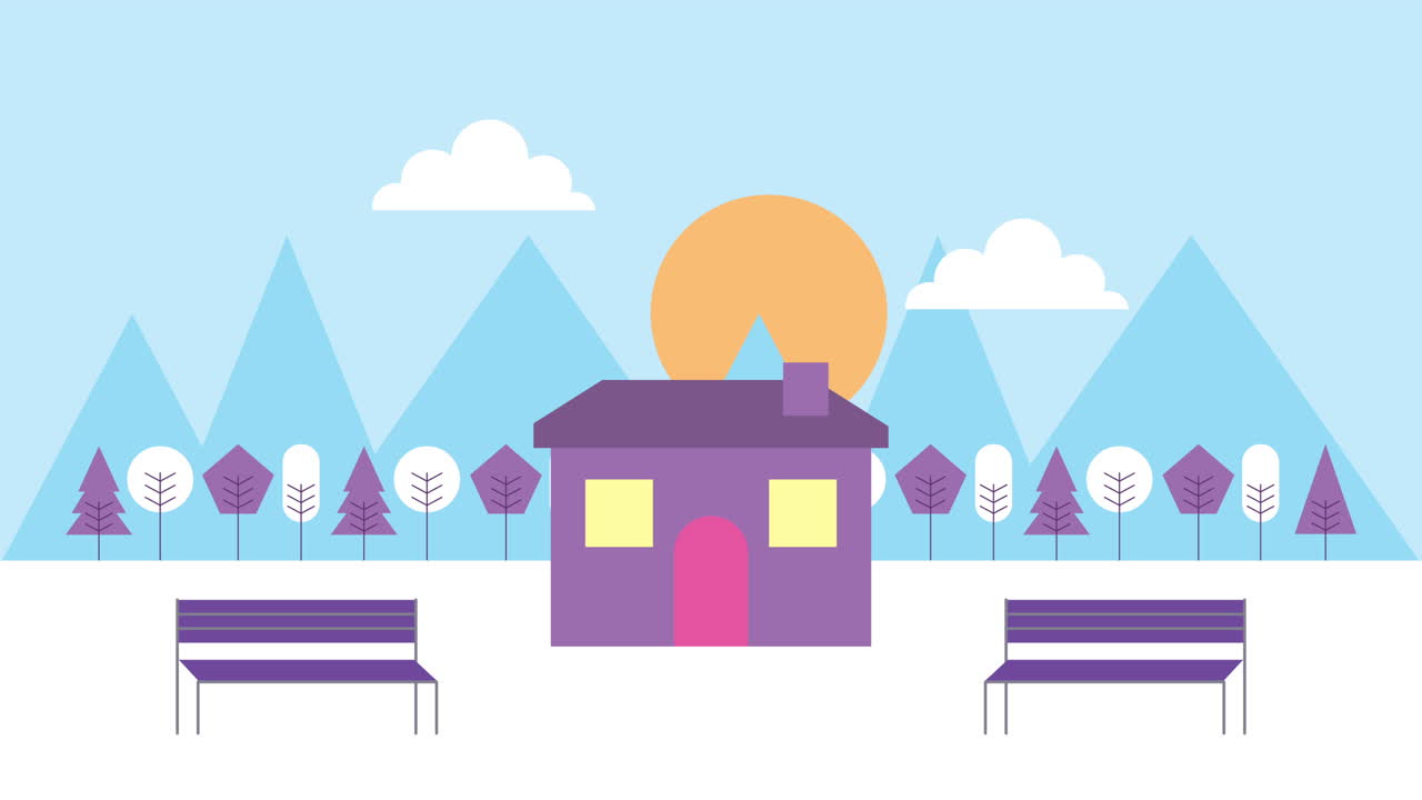 escena de paisaje nevado de invierno con casa