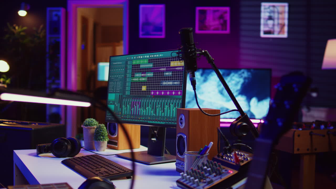 Empty creative space recording tunes and soundtracks with electronic tools