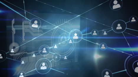 animation of networks of connections and medical data processing over black background