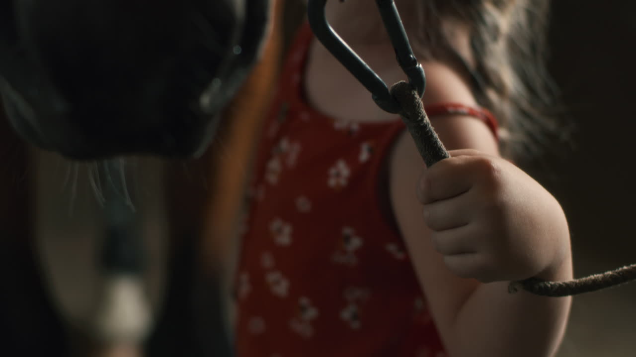 Little Girl Holding Horse Rope