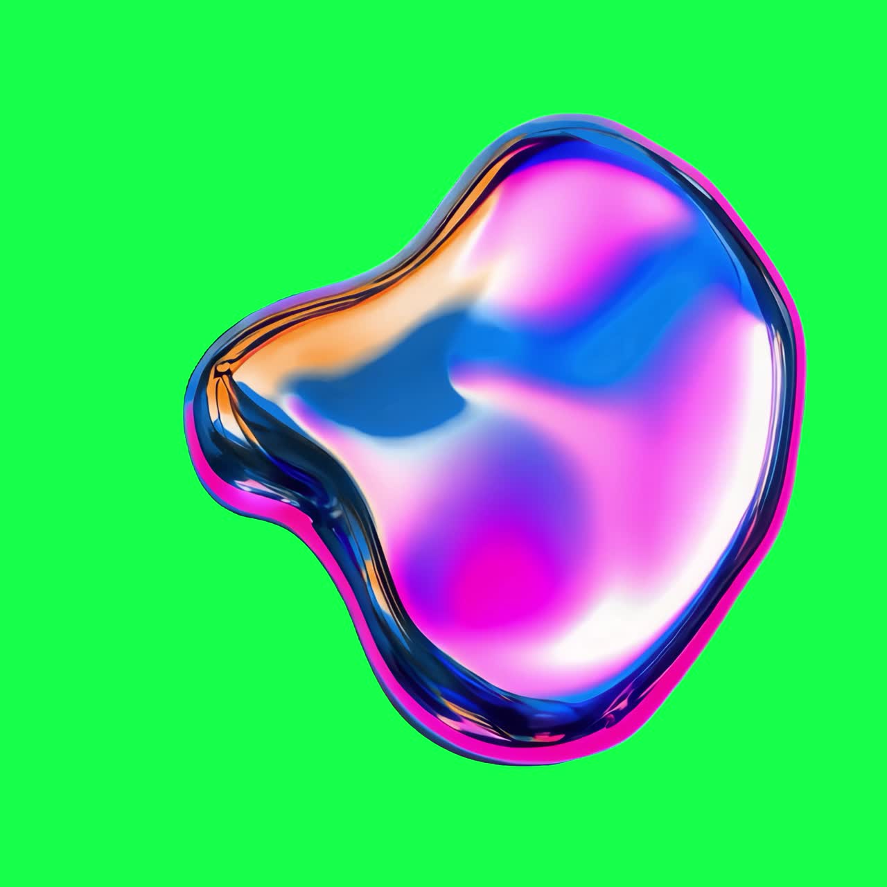 Colorful abstract metallic shape animation, transparent 4K video, green screen