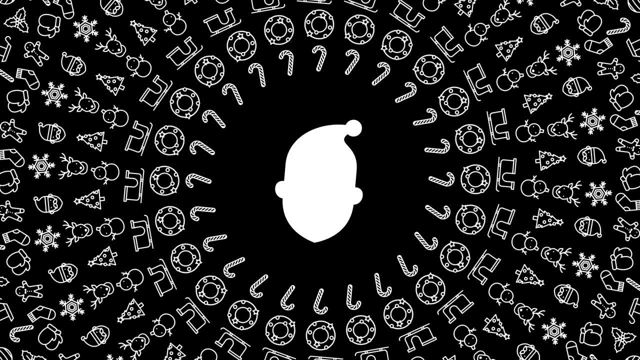 santa claus patrón de icono de navidad forma de círculo girar ilustración en movimiento en fondo de color rojo animación de bucle sin costuras 4k, y luma canal alfa mate con centro de espacio de copia