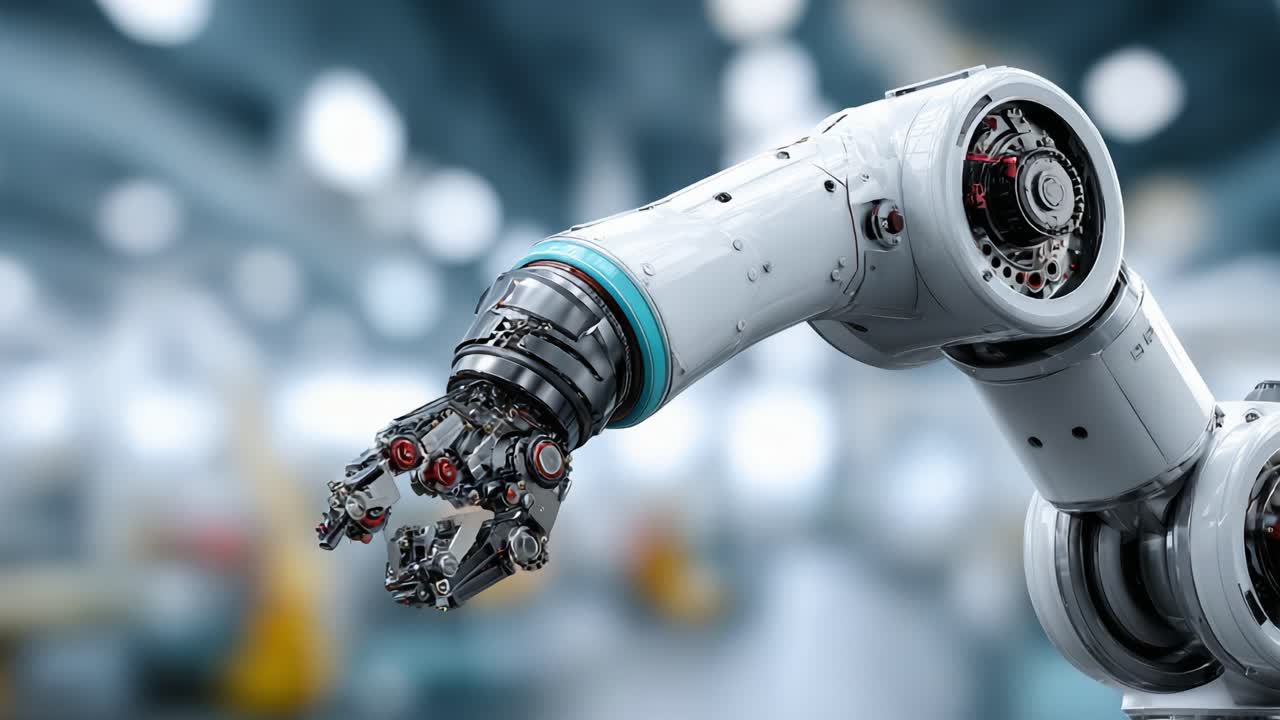 A Cutting-Edge Robotic Arm Showcasing Advanced Mechanisms and Precision Engineering in a Modern Industrial Setting, Highlighting Innovations in Automation Technology