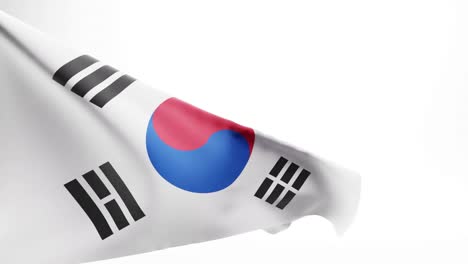 Disparo-Loopable-De-Ondear-La-Bandera-De-Corea-Del-Sur-Sobre-Fondo-Blanco.